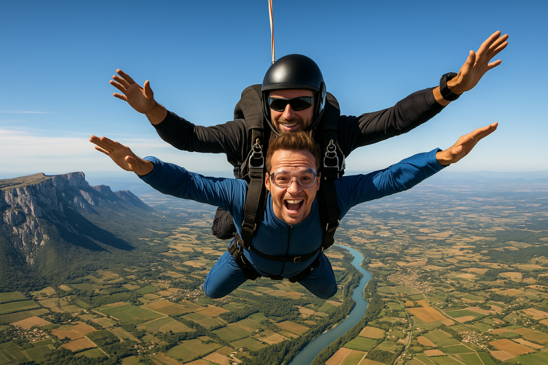 Saut en parachute au-dessus des paysages naturels de la Drôme